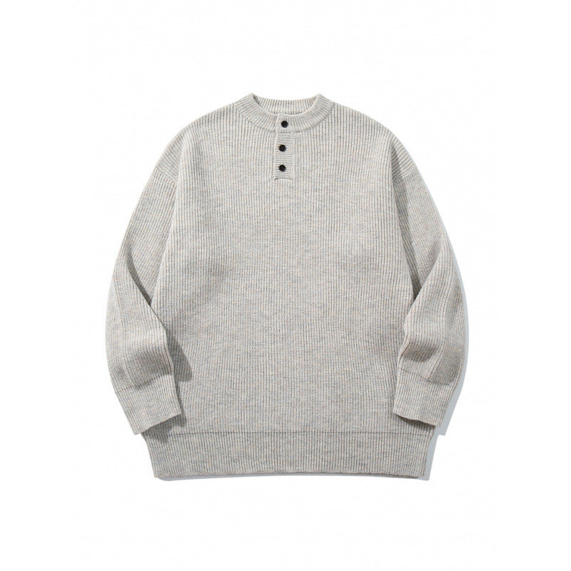 Unisex Oversize Grobstrick-Henley-Pullover mit melierter Struktur und Rippabschlüssen Shop Nory