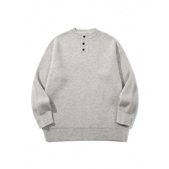 Unisex Oversize Grobstrick-Henley-Pullover mit melierter Struktur und Rippabschlüssen Shop Nory