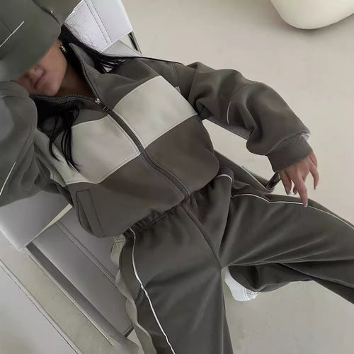 Damen luxuriöser Freizeit-Jogginganzug mit Reißverschluss und Kontrastpaneelen Shop Nory