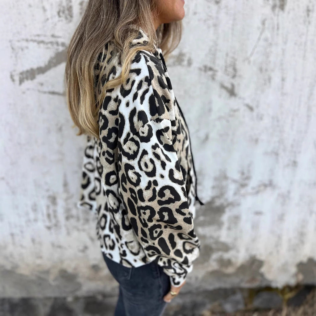 Damen Kapuzenpullover mit lässigem Leopardenmuster und praktischen Seitentaschen
