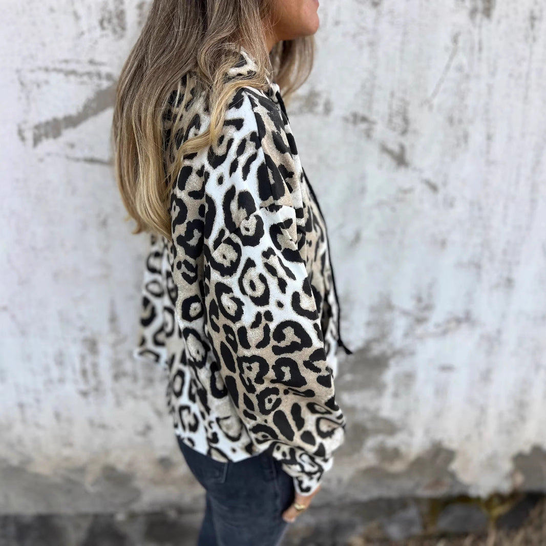 Damen Kapuzenpullover mit lässigem Leopardenmuster und praktischen Seitentaschen