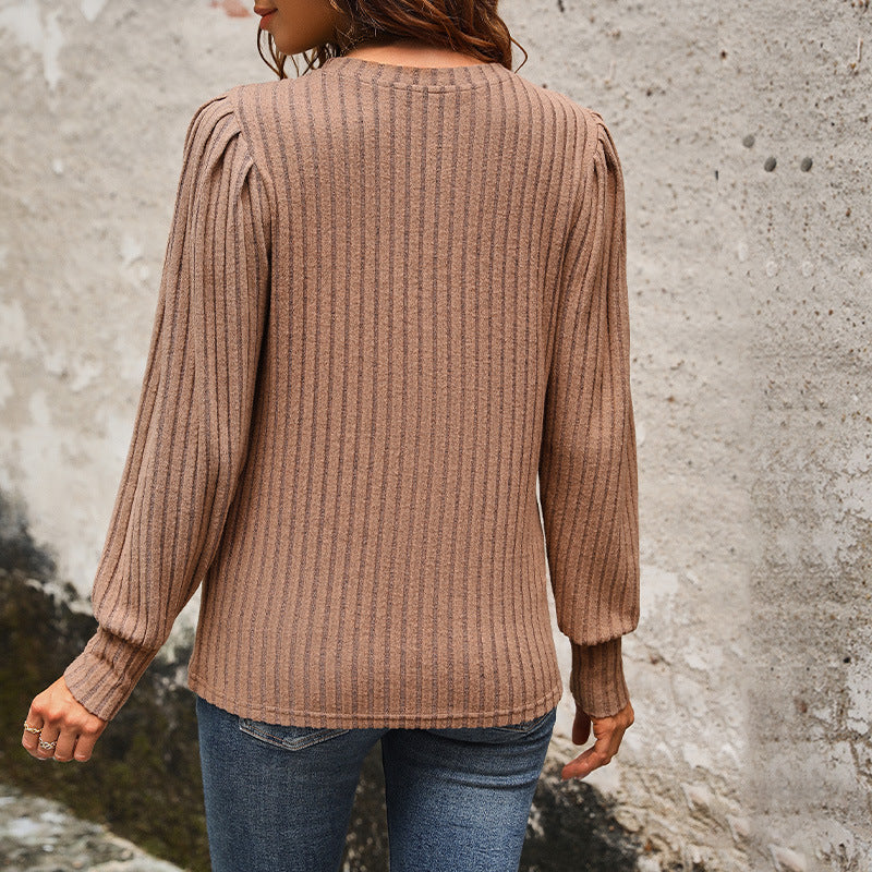 Damen Feinstrick-Pullover mit Rippenstruktur, Ballonärmeln und weichem Rundhals Shop Nory