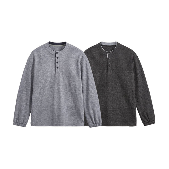 Herren Rippstruktur-Henley-Pullover mit Stehkragen und Knopfleiste Shop Nory