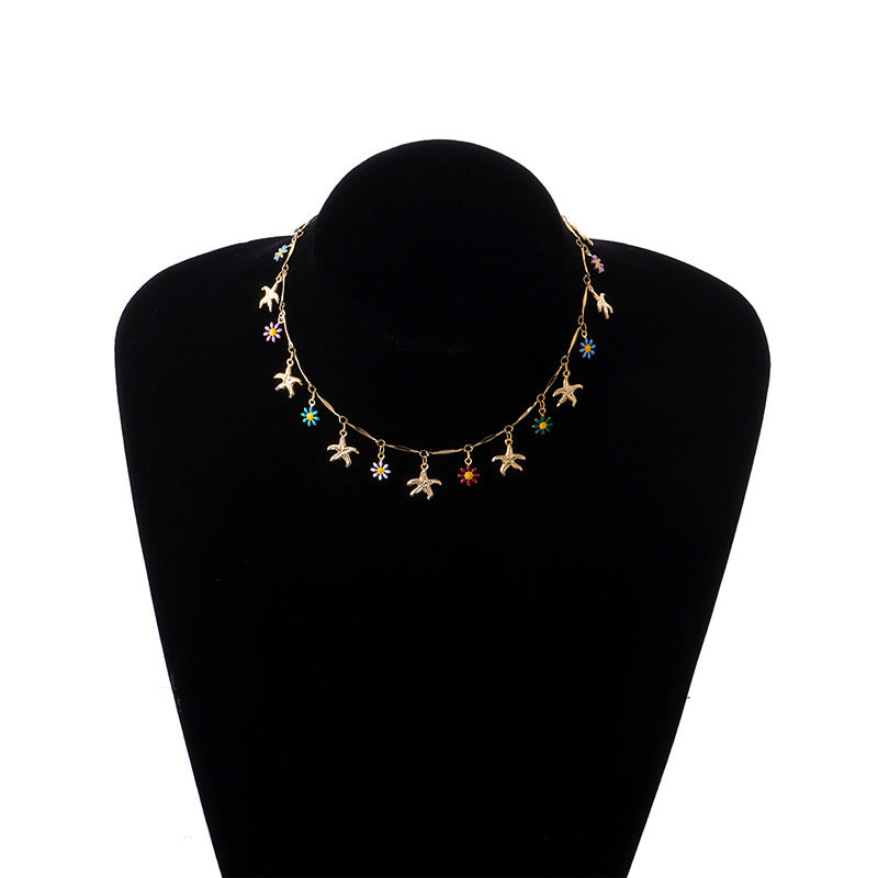 Damen Halskette mit farbenfrohen Blumen- und Vogelanhängern Shop Nory