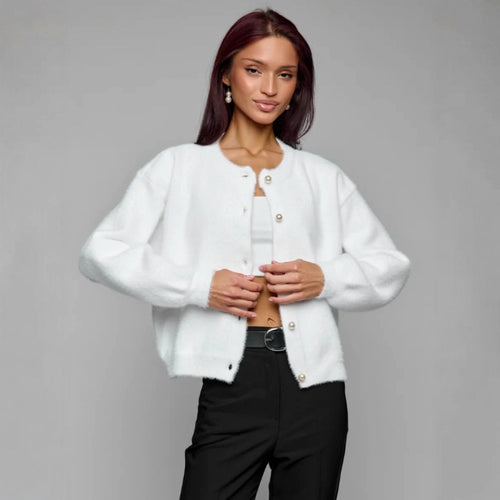 Damen Flauschiger Cardigan mit Knopfdetails Shop Nory