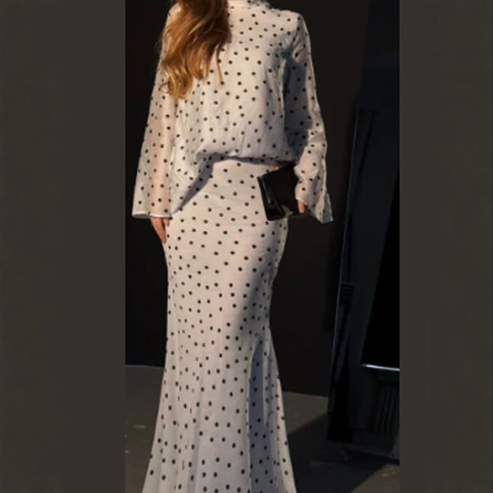 Damen Maxikleid mit taillenbetonter Meerjungfrauen-Silhouette und Tupfenprint Shop Nory