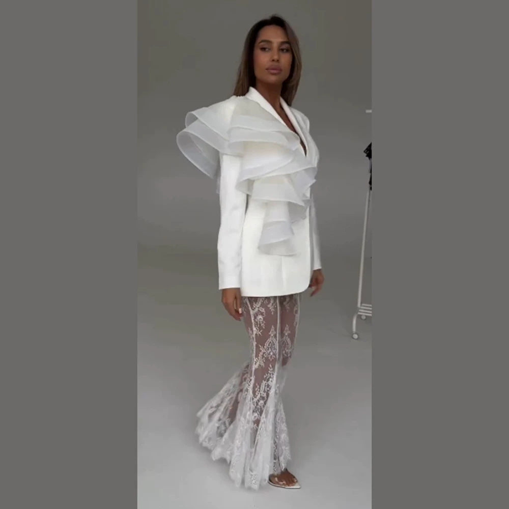 Damen taillierter Blazer mit asymmetrischer Organza-Rüsche Shop Nory
