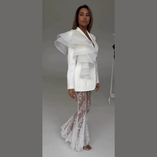 Damen taillierter Blazer mit asymmetrischer Organza-Rüsche Shop Nory