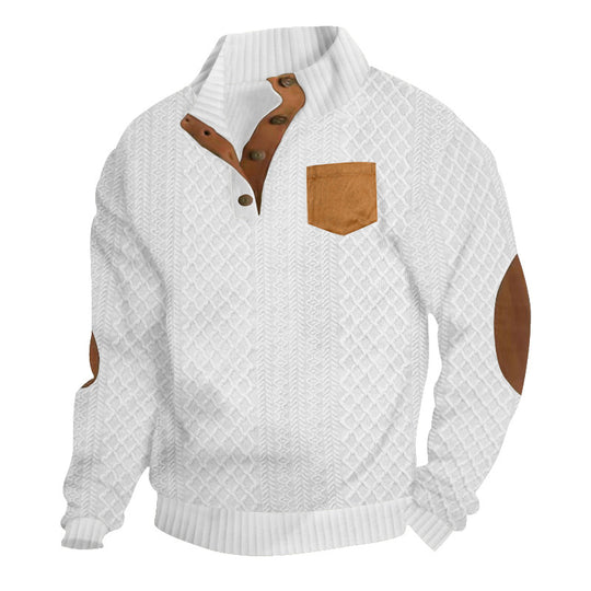 Herren Strukturiertes Kabelstrick-Sweatshirt mit Halbknopfblende, Kunstleder‑Patchtasche & Ellbogenpatches Shop Nory