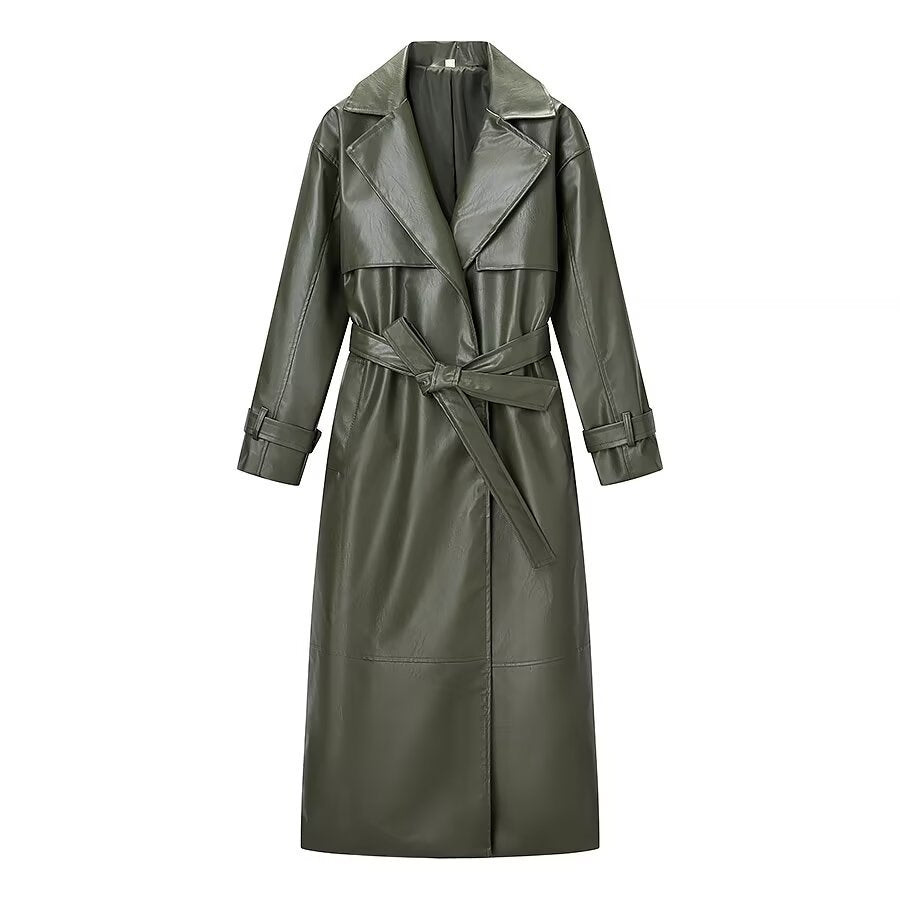 Damen Oversize Kunstleder-Mantel im Trenchcoat-Stil mit weitem Revers Shop Nory