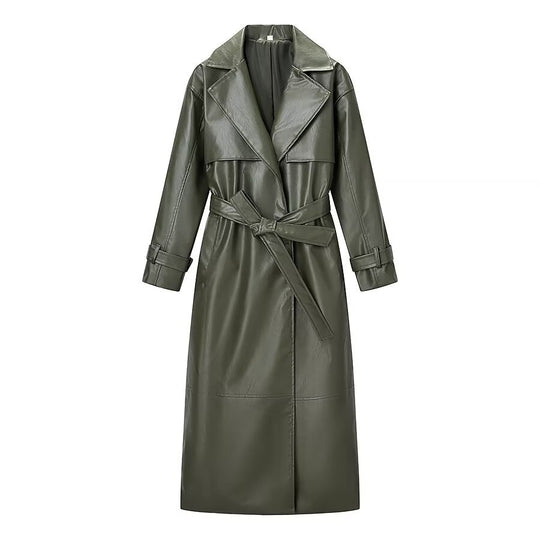 Damen Oversize Kunstleder-Mantel im Trenchcoat-Stil mit weitem Revers Shop Nory