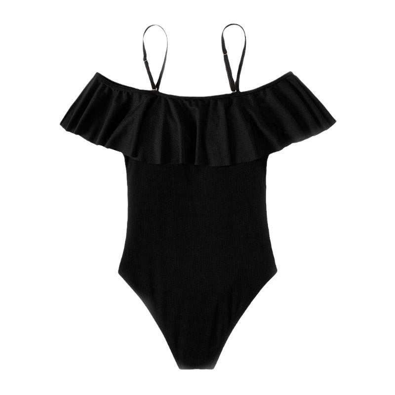 Damen Eleganter Badeanzug mit Volants und schulterfreier Ausschnitt