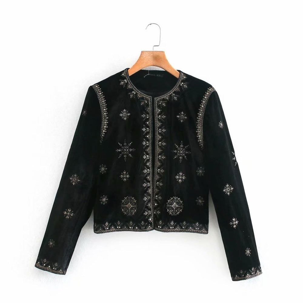 Damen Samt-Kurzjacke mit ornamentaler Perlen- und Zierstickerei Shop Nory