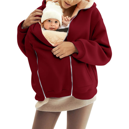 Damen nan Babytrage-Hoodie mit Teddyfutter und Zweiwege-Reißverschluss Shop Nory