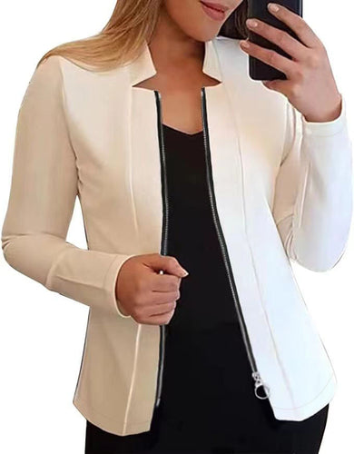 Damen Moderne Blazerjacke mit Asymmetrischem Reißverschluss und Figurbetontem Schnitt