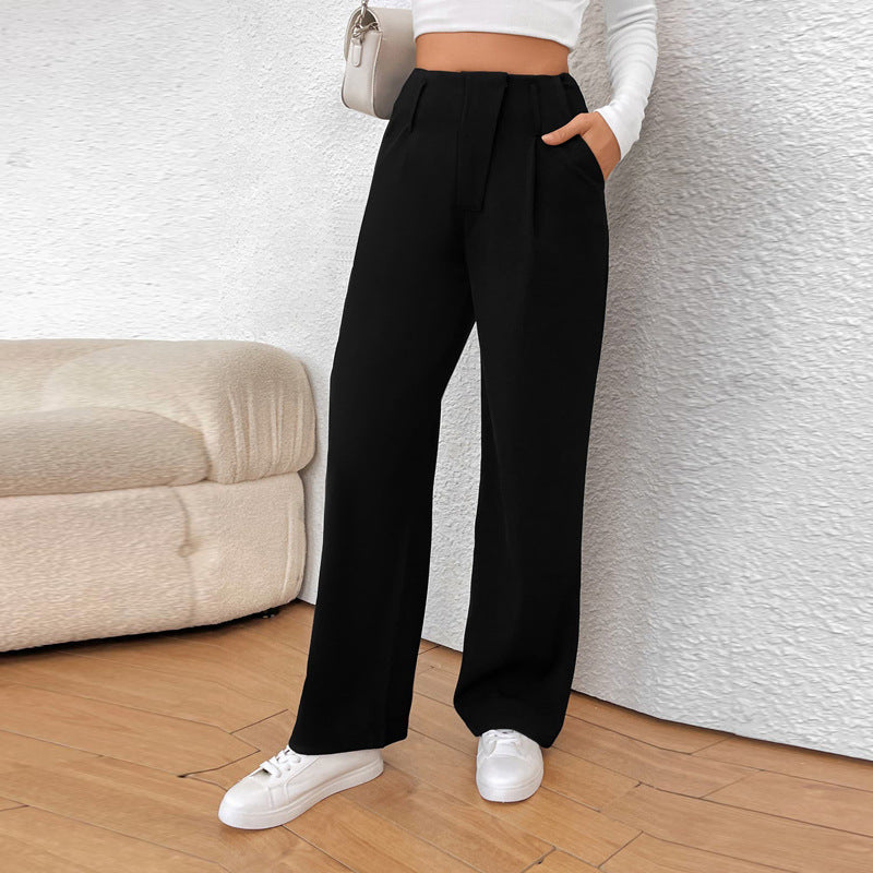 Damen Weite High-Waist Stoffhose mit Bügelfalte und Bundfalten Shop Nory