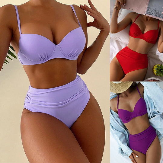 Damen Hochgeschnittener Bikini mit gepolstertem Oberteil und verstellbaren Trägern