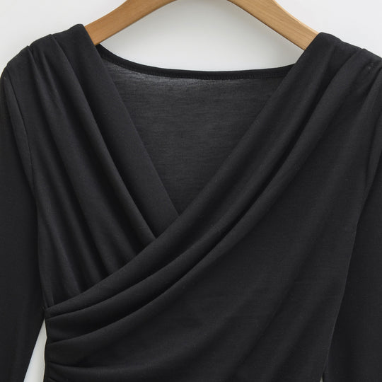Damen Drapiertes Longsleeve mit V-Ausschnitt und seitlicher Raffung Shop Nory