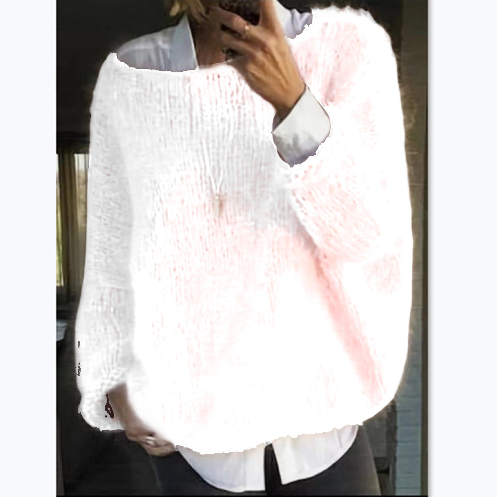 Damen Kuscheliger Oversized Pullover mit U-Boot-Ausschnitt
