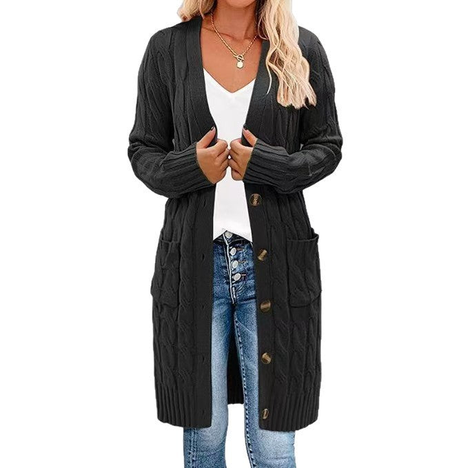 Damen Grobstrickcardigan mit Taschen und Knopfdetails Shopnory
