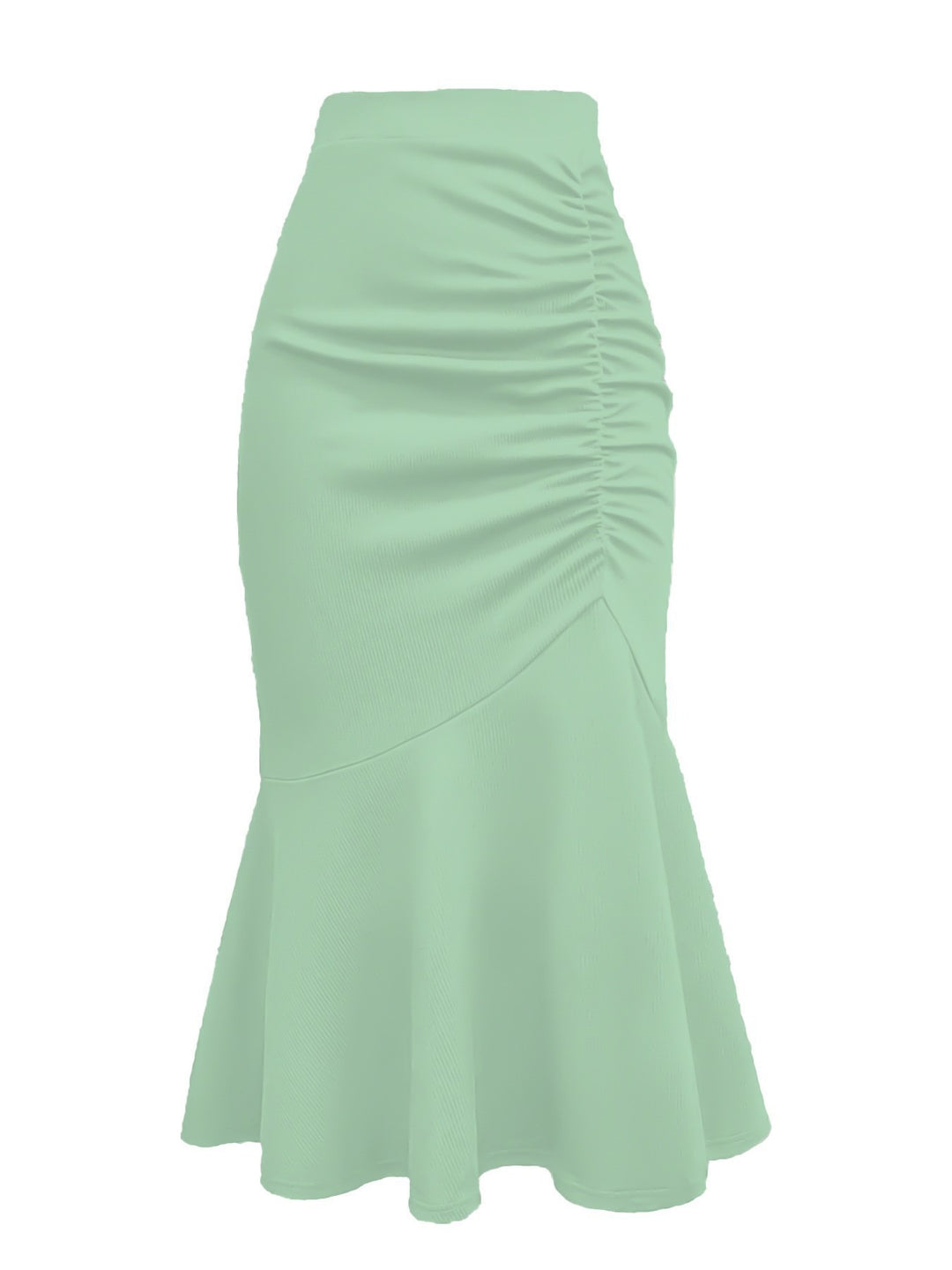 Damen Taillierter Midirock mit seitlicher Raffung und ausgestelltem Volant-Saum Shop Nory