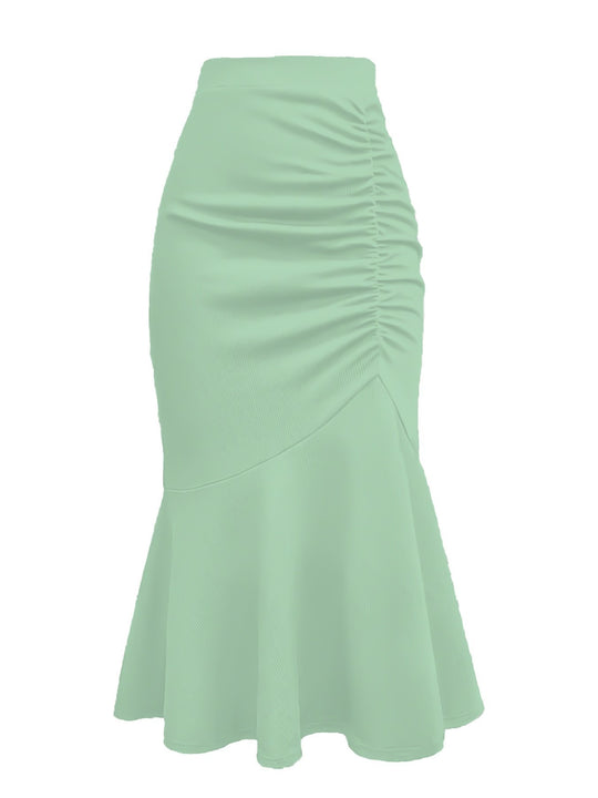 Damen Taillierter Midirock mit seitlicher Raffung und ausgestelltem Volant-Saum Shop Nory