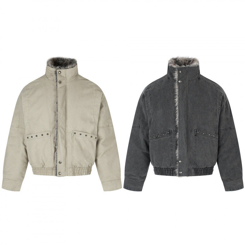 Damen Kurz geschnittene Cord‑Optik Blousonjacke mit Kunstfellfutter und hohem Stehkragen Shop Nory