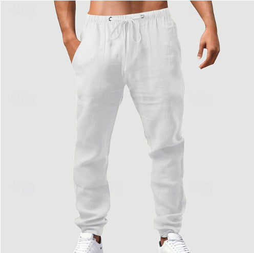Herren entspannt-sportliche Leinenfreizeithose mit Kordelbund, elastischen Knöchelabschlüssen und seitlichen Nahttaschen Shop Nory