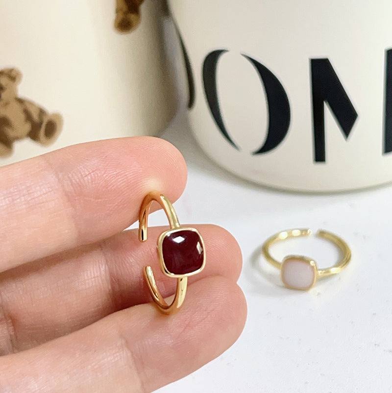 Damen Offener Ring mit eleganter quadratischer Steinfassung Shop Nory