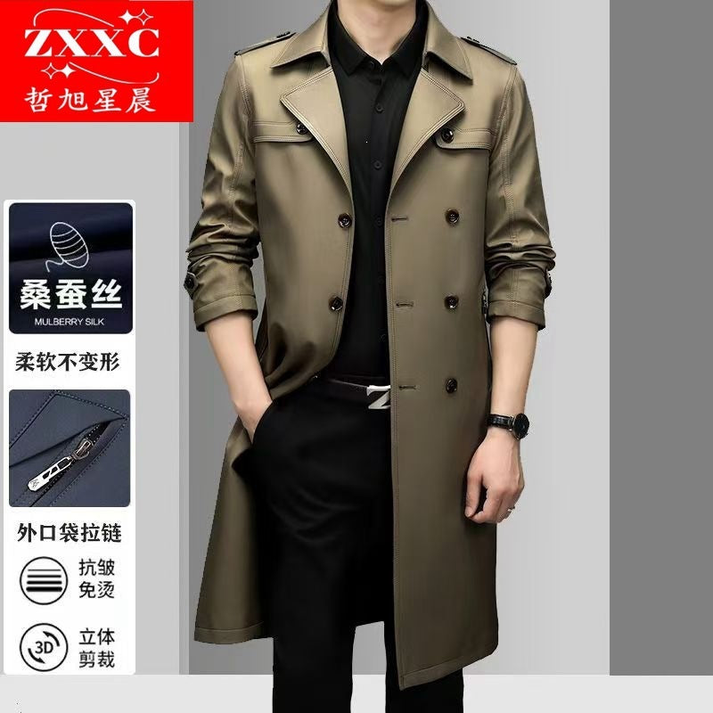 Herren Doppelreihiger taillierter Trenchcoat mit Schulterklappen Shop Nory