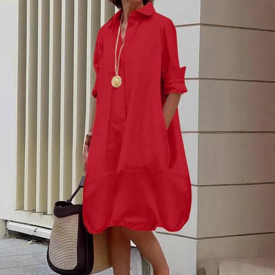 Damen Lässiges Hemdblusenkleid mit weit geschnittenem Saum ShopNory