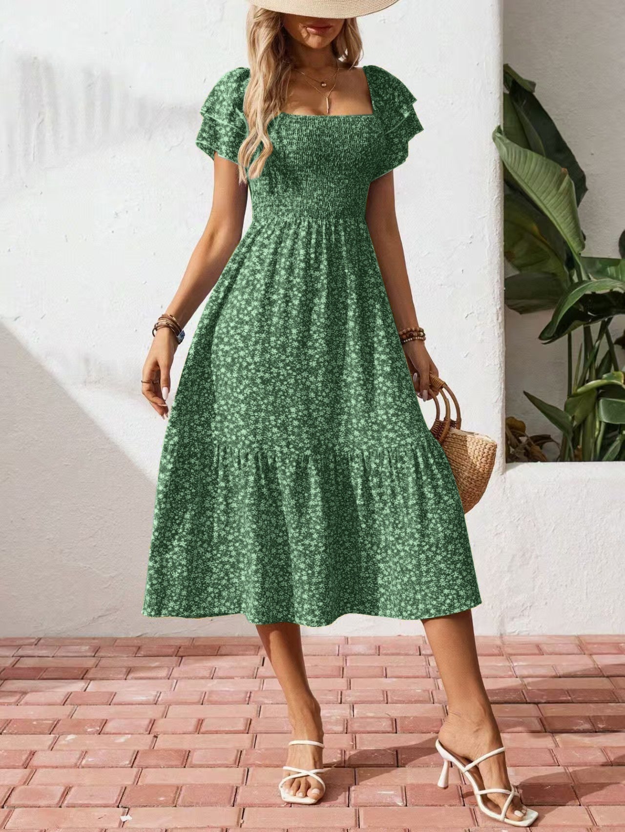 Damen Off-Shoulder Maxikleid mit floralen Mustern und elastischem Oberteil