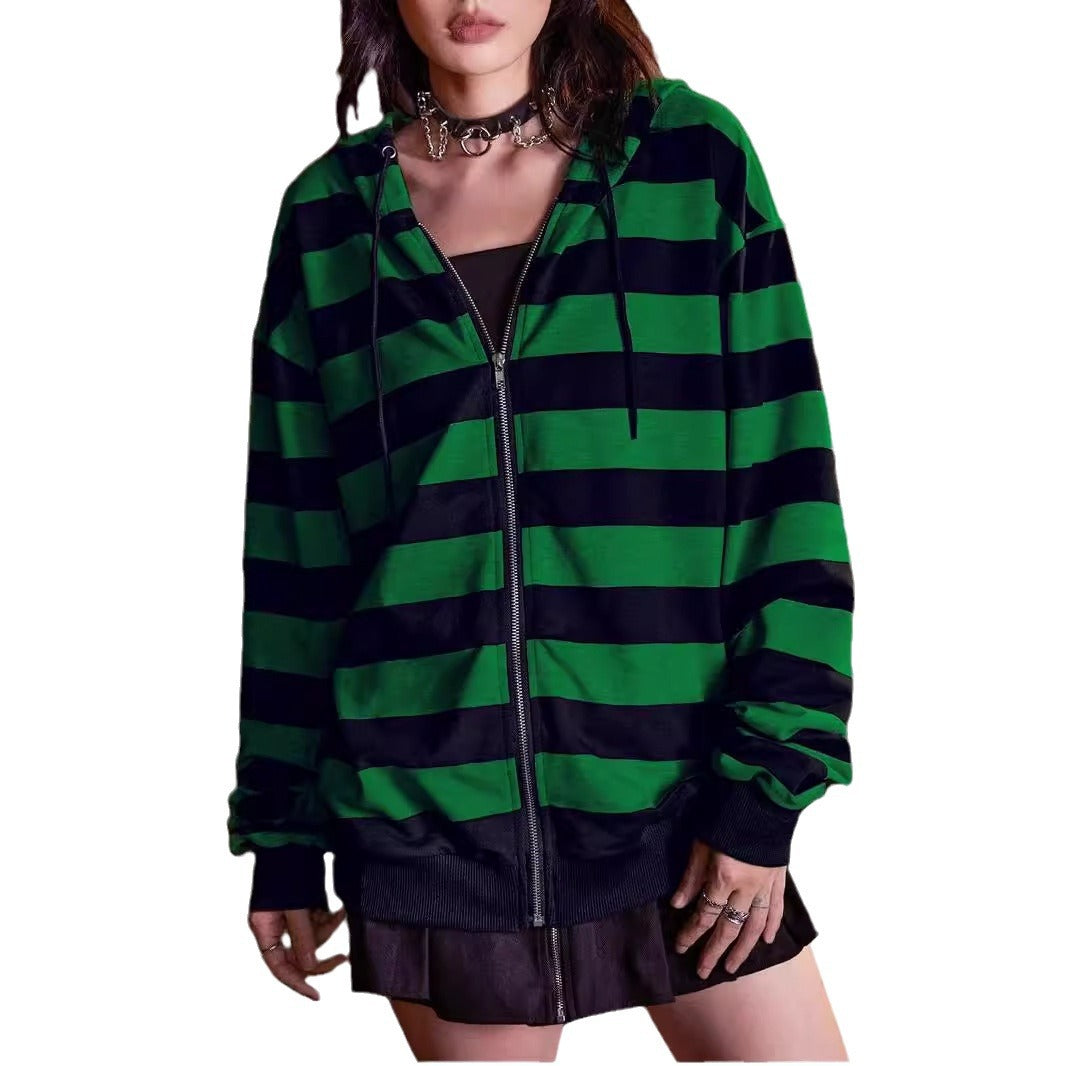 Damen Streifen-Hoodie mit Reißverschluss und lässigem Schnitt