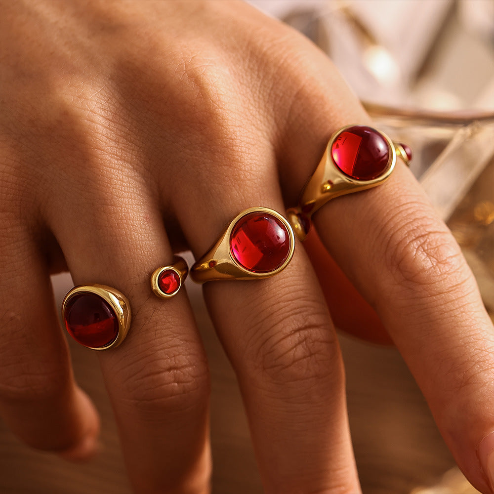 Damen Offener Ring mit rotem Granat aus hochwertigem Edelstahl Shop Nory