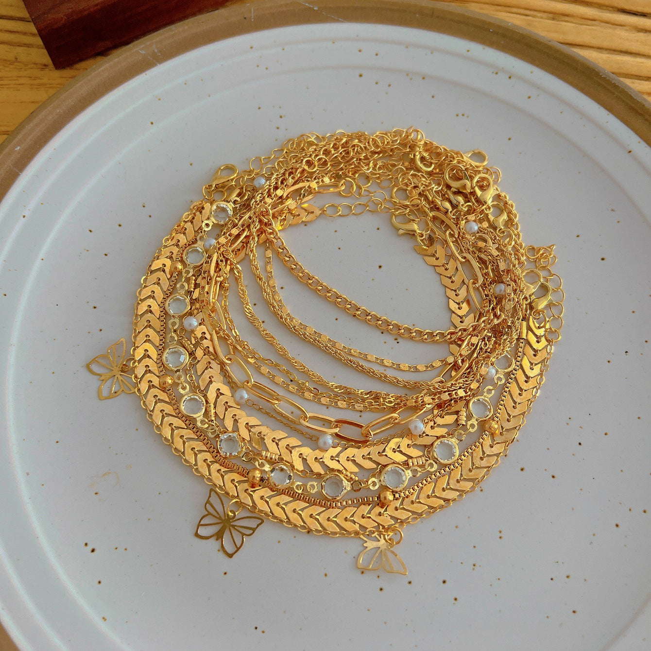 Damen Fußkettchen-Set mit feinen, goldenen Gliederketten Shop Nory