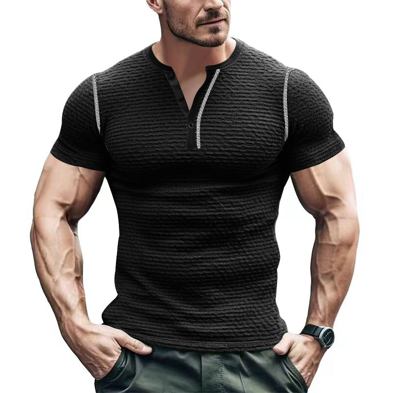 Herren Kurzarm-Henley-T-Shirt mit strukturiertem Design und praktischer Knopfleiste