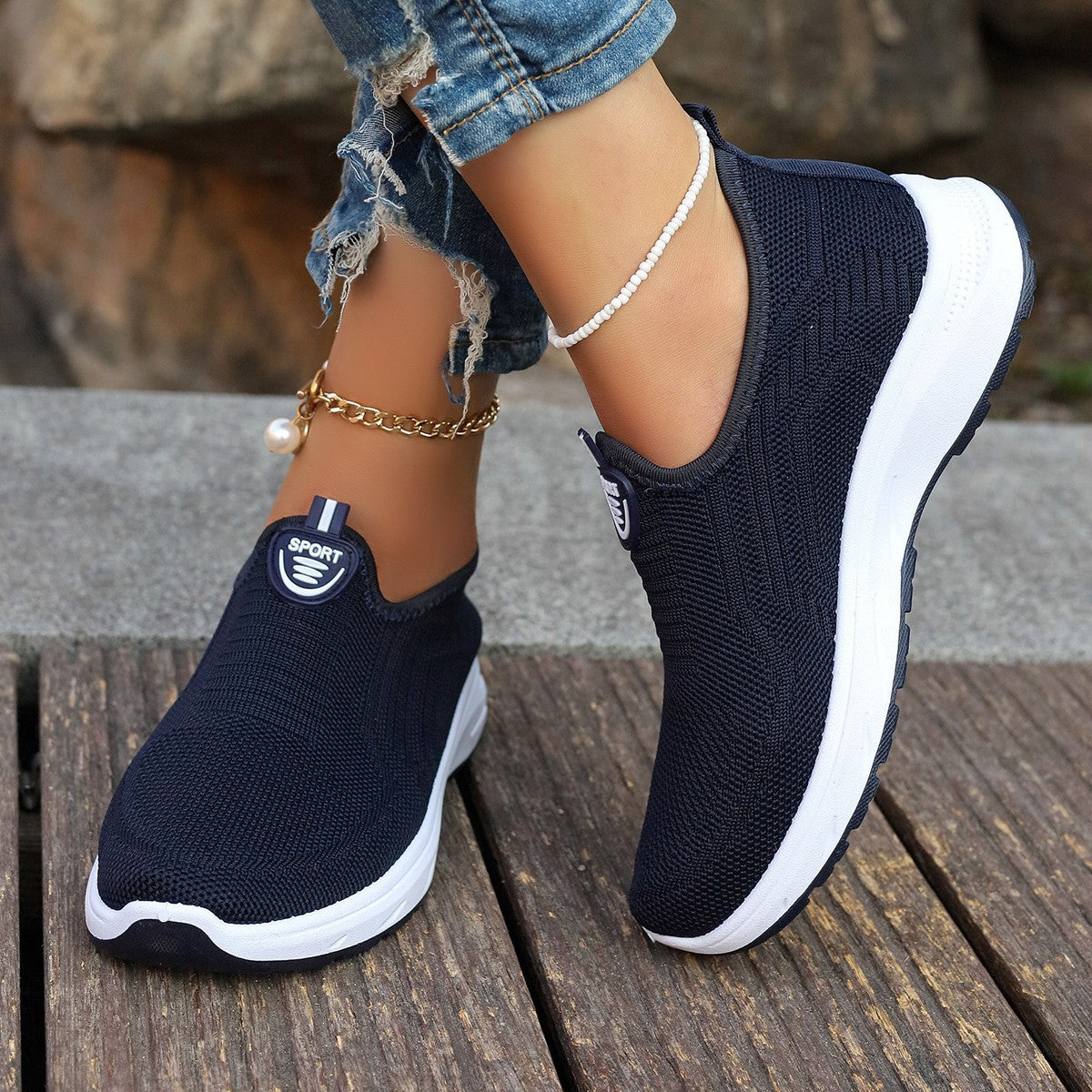 Damen Atmungsaktive Slip-On Sneakers mit elastischem Einsatz und dämpfender Sohle