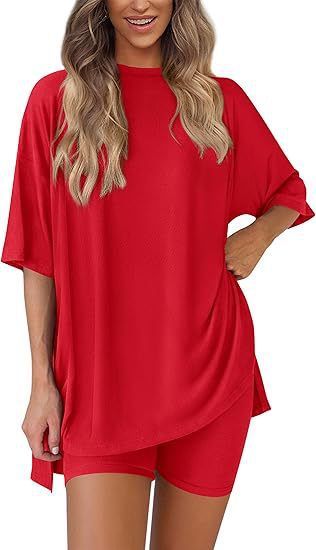 Damen Lässiges Lounge-Set mit übergroßem Oberteil und kurzen Hosen