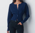Damen Cropped Strickjacke mit Knopfleiste und Rippstrick