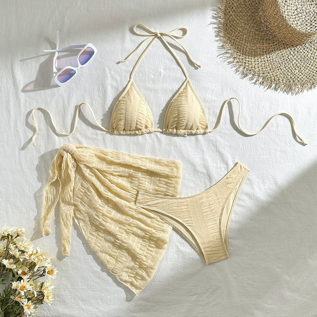 Damen Triangel-Bikini-Set mit strukturierter Oberfläche und verspieltem Rock