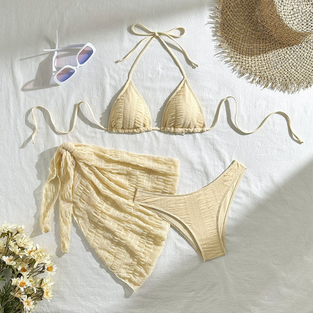Damen Triangel-Bikini-Set mit strukturierter Oberfläche und verspieltem Rock