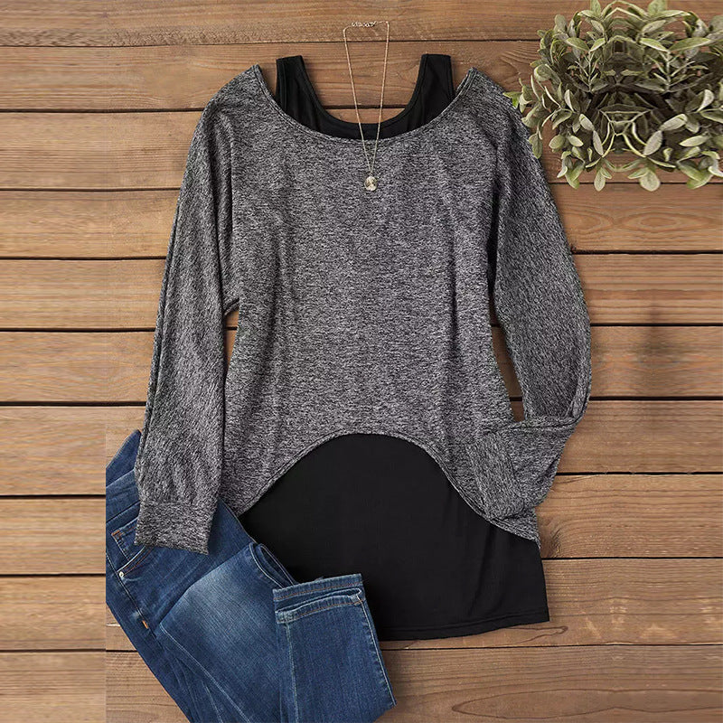 Damen Lässiger schulterfreier Feinstrickpullover mit Lagenoptik und asymmetrischem Saum Shop Nory
