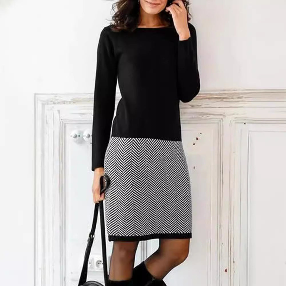 Elegantes Damen Strickkleid mit Chevron-Muster für Alltag & Büro