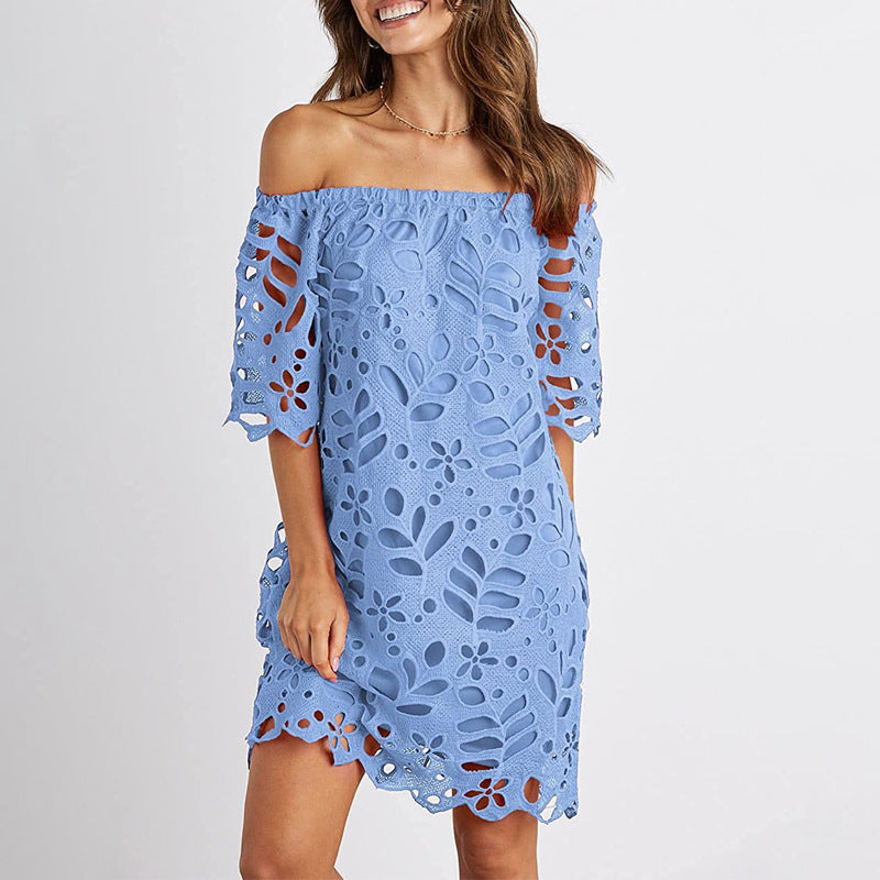 Damen Off-Shoulder Kleid mit floralen Cut-Outs und luftigen Ärmeln