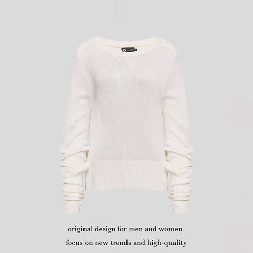 Damen Leichter Feinstrick-Pullover mit überschnittenen Schultern und langen Raffärmeln Shop Nory