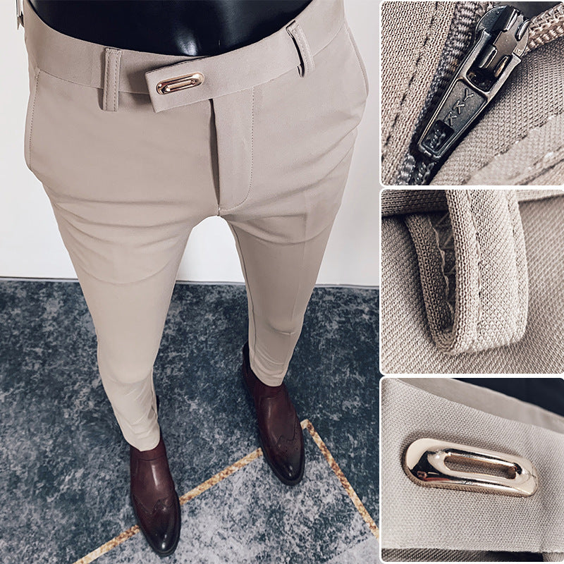 Herren taillierte Slimfit Anzughose mit elastischem Bund, verdecktem Reißverschluss und modischem Gürteldetail Shop Nory