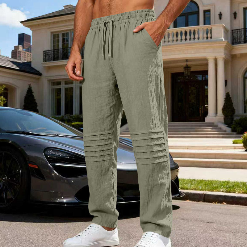 Herren Leinenoptik-Loungehose mit Tunnelzug elastischem Bund und abgesteppten Kniepanelen Shop Nory
