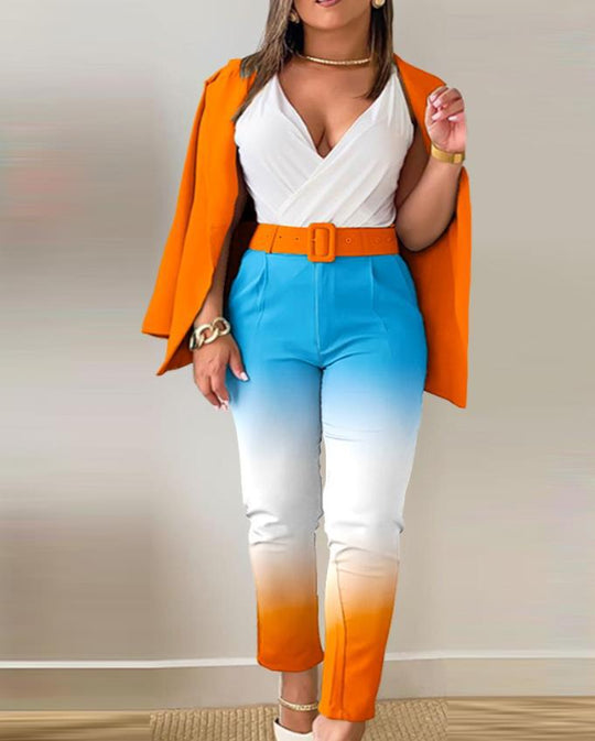 Damen Tailoring-Set mit Animal-Print-Revers, tailliertem Gürtelblazer und High‑Waist-Slimhose Shop Nory