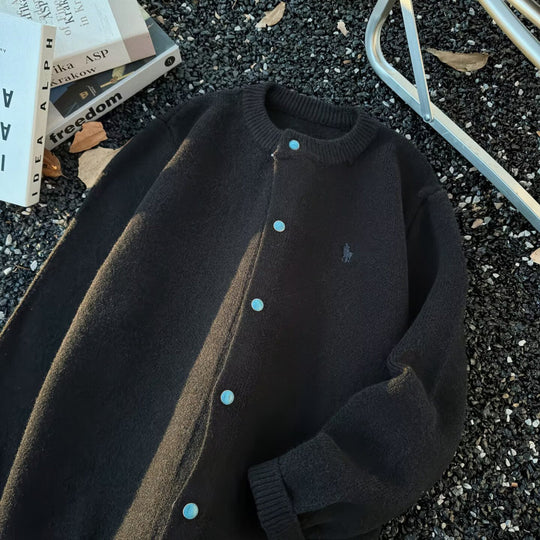 Unisex Oversize-Strickjacke mit Druckknopfleiste, geripptem Saum und Melange-Optik Shop Nory