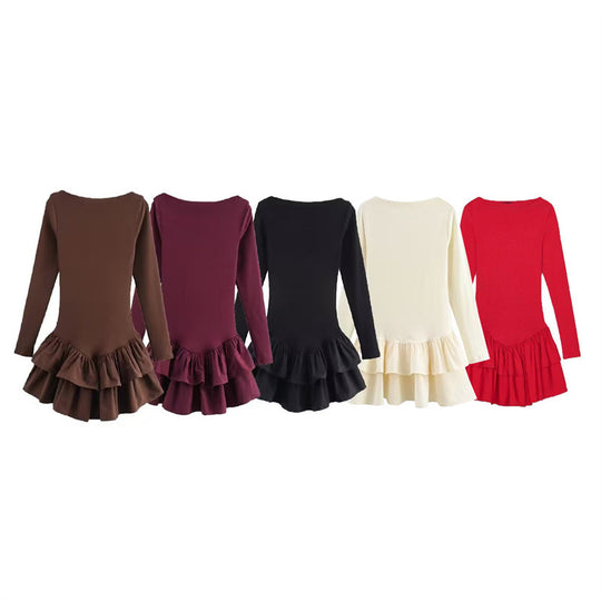 Damen Figurbetontes Minikleid mit Stufenvolants und U‑Boot‑Ausschnitt Shop Nory